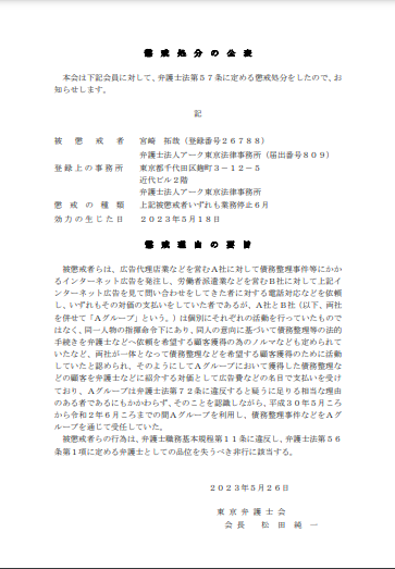 アーク東京法律事務所の懲戒処分
