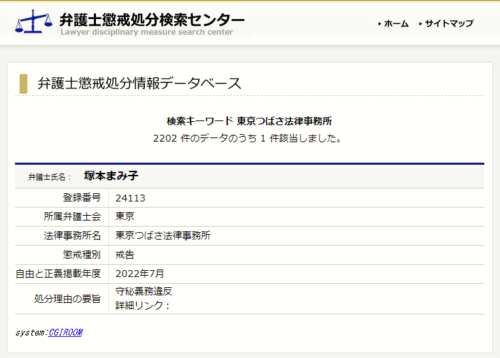 東京つばさ法律事務所の懲戒処分1