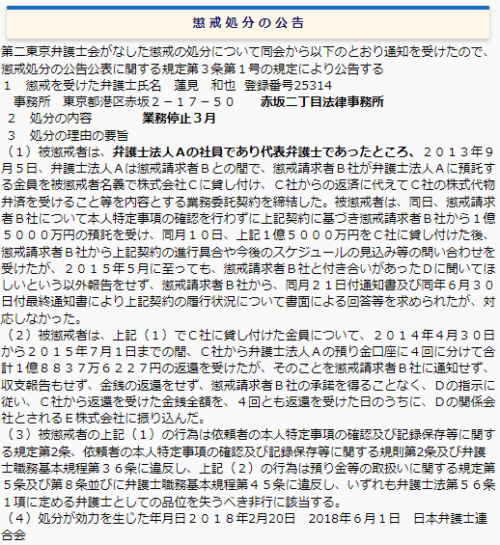 赤坂二丁目法律事務所の懲戒処分1