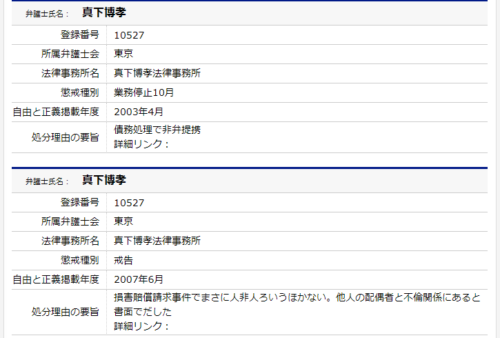 真下博考の懲戒処分2