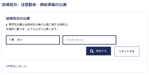 しもひがし法務事務所の懲戒処分1